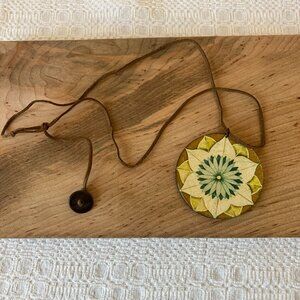 Beautiful boho-inspired necklace Greens, Golds, Brown on adjustable leather cord
